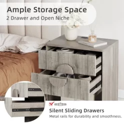 Whizmax Fluted Nightstand With Charging Station - 2 Drawers + Open Shelf, Modern Wood Bedside Table For Bedroom & Living Room Storage -Garvee GUEST 9d3934de ed2c 47df 9d4a ca40c6c1c9a6 1