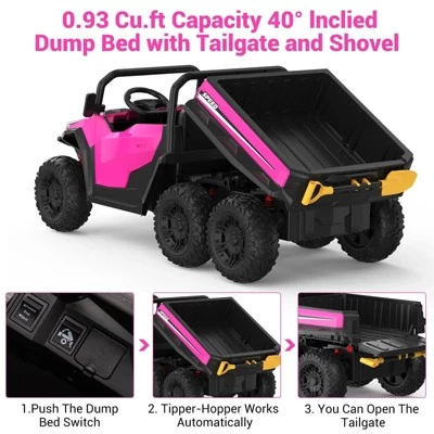 Garvee 24V 4WD 6-Wheel Ride On Dump Truck For Kids, 2-Seater Electric Truck With Remote Control, Motorized Dump Bed, Shovel, LED Lights & Music 6 Garvee 24V 4WD 6-Wheel Ride On Dump Truck For Kids, 2-Seater Electric Truck With Remote Control, Motorized Dump Bed, Shovel, LED Lights & Music - Image 4