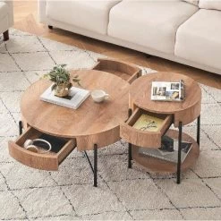 Round Coffee Table With Drawers Circle Living Room Table Wood Accent Coffee Table 13 Round Coffee Table With Drawers Circle Living Room Table Wood Accent Coffee Table -Garvee GUEST 9d6a221a 7900 452c a727 44f287d54b54