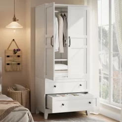 Armoire Wardrobe Closet With 2 Drawers,72" Wooden Tall Clothing Wardrobe Cabinet With Hanging Rod, Armoire With Doors Adjustable Shelves For Bedroom -Garvee GUEST 9dd00b9c e0af 470c bb24 1c181ad2f6c5