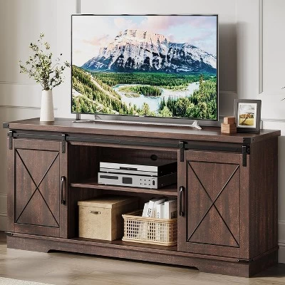 Farmhouse TV Stand And Entertainment Center For TV Up To 65 Inches With Sliding Barn Doors And Adjustable Shelf, Brown 6 Farmhouse TV Stand And Entertainment Center For TV Up To 65 Inches With Sliding Barn Doors And Adjustable Shelf, Brown - Image 4