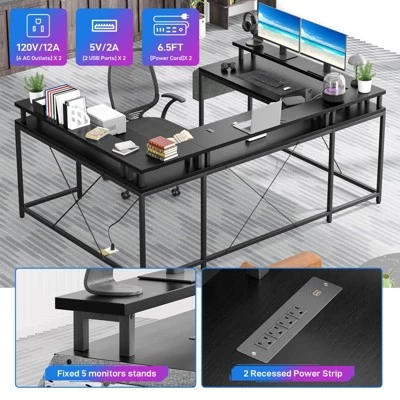 Whizmax U Shaped Computer Gaming Desk, Reversible L Shaped Desk With Monitor Stand, Large Corner Desk With Storage Shelves For Home Office 7 Whizmax U Shaped Computer Gaming Desk, Reversible L Shaped Desk With Monitor Stand, Large Corner Desk With Storage Shelves For Home Office - Image 5