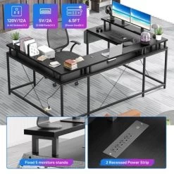 U Shaped Computer Gaming Desk, Reversible L Shaped Desk With Power Outlets, LED Strip & Monitor Stand -Garvee GUEST 9e7ba86c 3638 478d 97ef e826064ed634