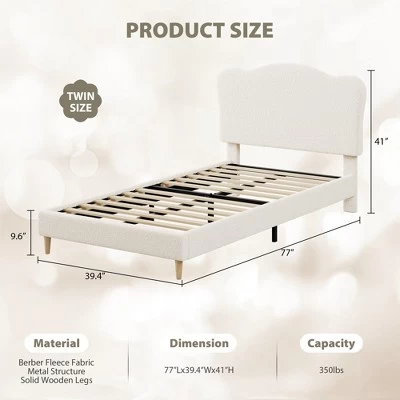 Bed Frame For Kids With Scallop Headboard, Cute Velvet Twin Bed For Girls, Boys, Sturdy Platform Bed, No Box Spring Needed, Wooden Slats, Noise Free 3 Bed Frame For Kids With Scallop Headboard, Cute Velvet Twin Bed For Girls, Boys, Sturdy Platform Bed, No Box Spring Needed, Wooden Slats, Noise Free