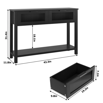 43 Inch Entryway Table, Wood Console Table With 2 Glass Drawers, 2 Tier Sofa Table With Storage For Living Room, Foyer Tables For Entryway 8 43 Inch Entryway Table, Wood Console Table With 2 Glass Drawers, 2 Tier Sofa Table With Storage For Living Room, Foyer Tables For Entryway - Image 6