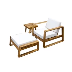 Outdoor Chaise Lounge Chair Set Of 3, Acacia Wood Conversation Set With Coffee Table, Pool Sunbathing Recliner With Ottoman For Porch Backyard 13 Outdoor Chaise Lounge Chair Set Of 3, Acacia Wood Conversation Set With Coffee Table, Pool Sunbathing Recliner With Ottoman For Porch Backyard -Garvee GUEST 9fcf5237 d8c0 4931 b24e 0de87834038e