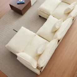 112.2" Sectional Cloud Couch, Modular Sectional Couches Sofa For Living Room With Movable Ottoman, 3-Seater Chenille Deep Seat Cloud Sofa -Garvee GUEST a031ee21 03f6 4dba 96c6 a467b4c31e6c