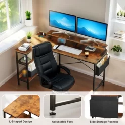 Reversible L Shaped Computer Desk, 47'' Gaming Desk With Monitor Stand & Storage Shelves, Corner Office Desk For Home Office Bedroom Small Space -Garvee GUEST a07d2558 68e8 40d8 a24f ab16e3819e67
