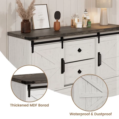 Farmhouse 4 Drawer Dresser, 58.7" Chest Of Drawers With Sliding Barn Door, Rustic Wood Sideboard Buffet Cabinet With Adjustable Shelves 9 Farmhouse 4 Drawer Dresser, 58.7" Chest Of Drawers With Sliding Barn Door, Rustic Wood Sideboard Buffet Cabinet With Adjustable Shelves - Image 7