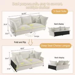90.55" Modern Sofa Couch, Comfy Upholstered Deep Seat Sofa With Pillows, Convertible Loveseat For Living Room Bedroom Apartment Office -Garvee GUEST a1351e57 a4f4 4c43 9662 a129f33bf6ed