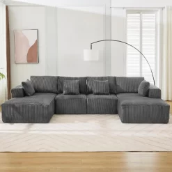 137" Sectional Couch Cloud Modular Modern U-Shaped Sofa With Chaise Lounge, Corduroy Fabric, No Assembly Required -Garvee GUEST a19d993a d549 4fe7 a18e 662df2320222