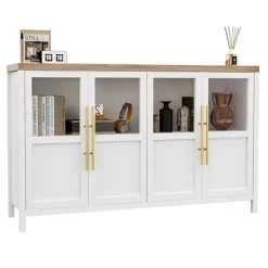 Sideboard Buffet Cabinet With 4 Glass Doors, 55" Large Modern Farmhouse Storage Cabinet Table, Pear Wood Finish, Buffet Hutch -Garvee GUEST a1eb2234 630f 4582 843d 9f22b9a1c439