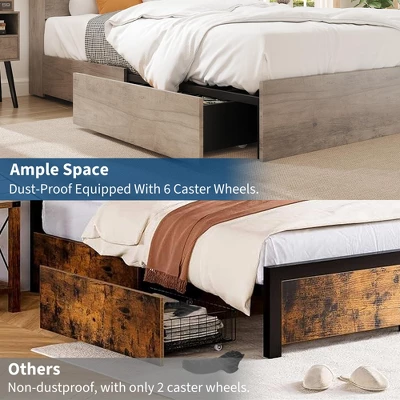 Farmhouse Full/Queen/King Bed Frame With 51" Storage Headboard, 4 Drawers & Charging Station, 1000Lbs Capacity, No Box Spring Needed, Noise-Free 9 Farmhouse Full/Queen/King Bed Frame With 51" Storage Headboard, 4 Drawers & Charging Station, 1000Lbs Capacity, No Box Spring Needed, Noise-Free - Image 7