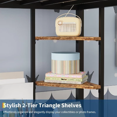 Loft Bed Twin Size With Large Desk And 2-Tier Storage Shelves, Heavy Duty Metal Loft Bed With Ladder And Guardrail For Kids And Adults 6 Loft Bed Twin Size With Large Desk And 2-Tier Storage Shelves, Heavy Duty Metal Loft Bed With Ladder And Guardrail For Kids And Adults - Image 4