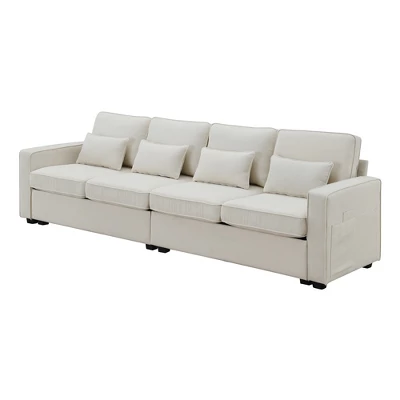 104" Modern 4 Seater Sofa Couch, Fabric Linen Upholstered Sofa With Pockets, Deep Seat Sleeper Sofa Couch For Living Room Office Bedroom Apartment 8 104" Modern 4 Seater Sofa Couch, Fabric Linen Upholstered Sofa With Pockets, Deep Seat Sleeper Sofa Couch For Living Room Office Bedroom Apartment - Image 6
