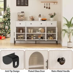 Buffet Cabinet, Sideboard Cabinet With Storage, 62'' Large Buffet Table, With 3 Drawers And 4 Fluted Glass Doors 15 Buffet Cabinet, Sideboard Cabinet With Storage, 62'' Large Buffet Table, With 3 Drawers And 4 Fluted Glass Doors -Garvee GUEST a3767459 89fd 45e0 aebf 06ddcf2f91bd