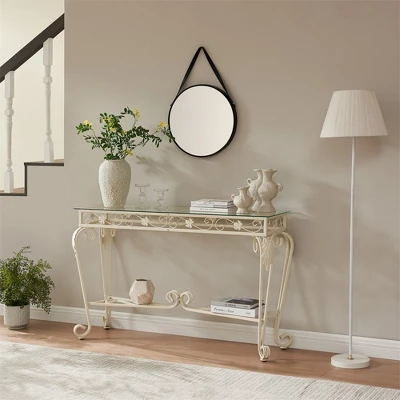 Console Table, Modern Glass Entryway Table Small Sofa Accent Table With Storage, Metal Frame, Easy Assembly, For Living Room, Hallway, Office 3 Console Table, Modern Glass Entryway Table Small Sofa Accent Table With Storage, Metal Frame, Easy Assembly, For Living Room, Hallway, Office