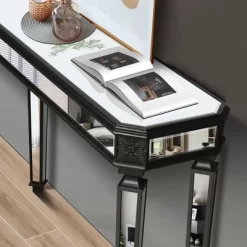 48" Black Mirror Console Table Vintage Wood Grain Carving Process Gorgeous And Noble For Entryway, Sofa Table,Living Room(48''W X 32.3''H X 18D) -Garvee GUEST a424f5d3 418e 4af1 a0c5 eec00a202408