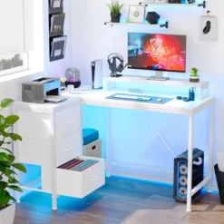Whizmax L Shaped Desk With Power Outlets & LED Lights, Computer Desk With Drawers & Shelves, Corner Desk Gaming Desk Home Office Desk -Garvee GUEST a45d9840 2270 46f8 ad0d 005973ab4a55