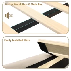 Canopy Bed Frame With Upholstered Headboard, Four Poster Design, Button Tufted, And Slide Rail, No Box Spring Required, Wooden Slatted Structure -Garvee GUEST a503ce3a 32d1 442a 820c 54202638dd7a