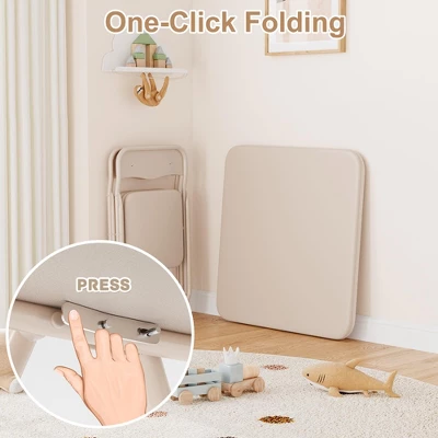 Garvee 3-Piece Boys And Girls Folding Set, Table And Chairs W/PU Cushion, No Assembly, For Eating/Reading/Playing, Beige 7 Garvee 3-Piece Boys And Girls Folding Set, Table And Chairs W/PU Cushion, No Assembly, For Eating/Reading/Playing, Beige - Image 5