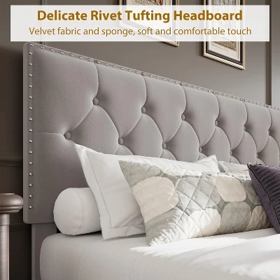 Bed Frame With 2 Storage Drawers, Vintage Velvet Upholstered Bedframe With Wooden Slat Support And Button Tufted Wingback Headboard 7 Bed Frame With 2 Storage Drawers, Vintage Velvet Upholstered Bedframe With Wooden Slat Support And Button Tufted Wingback Headboard - Image 5