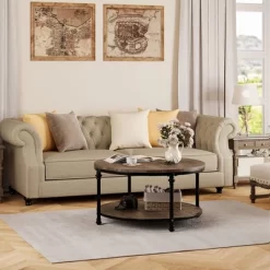 Whizmax Round Coffee Table For Living Room Rustic Center Table With Storage Shelf -Garvee GUEST a58702c2 197d 434a aa3f 6783006dcefa