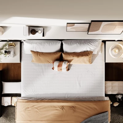 Queen Bed Frame With 3 Storage Drawers, Fabric Upholstered Platform Bed, Wooden Slats Support, Dark Grey 10 Queen Bed Frame With 3 Storage Drawers, Fabric Upholstered Platform Bed, Wooden Slats Support, Dark Grey - Image 8