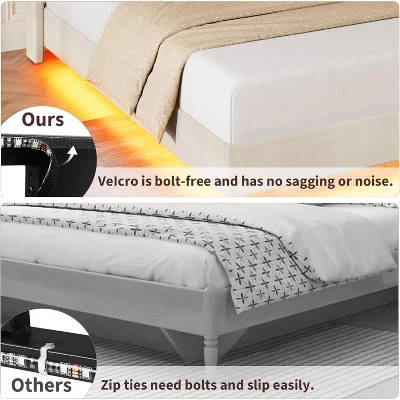 Full/Queen Size Floating Bed Frame With RGB LED Lights & Charging Station - Upholstered Suspended Bed, Storage Headboard, No Box Spring Needed 6 Full/Queen Size Floating Bed Frame With RGB LED Lights & Charging Station - Upholstered Suspended Bed, Storage Headboard, No Box Spring Needed - Image 4