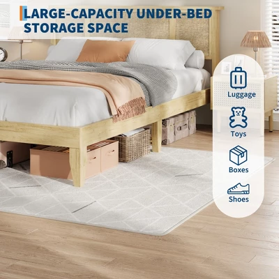 Garvee Bed Frame With Natural Rattan Headboard, Wood Slat Support, Metal Base 8 Garvee Bed Frame With Natural Rattan Headboard, Wood Slat Support, Metal Base - Image 6