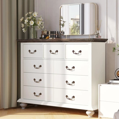9-Drawers Dresser For Bedroom, Wooden Chest Of Drawer With Large Drawers & Metal Handles 10 9-Drawers Dresser For Bedroom, Wooden Chest Of Drawer With Large Drawers & Metal Handles - Image 8