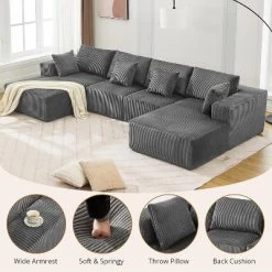 137" Sectional Couch Cloud Modular Modern U-Shaped Sofa With Chaise Lounge, Corduroy Fabric, No Assembly Required -Garvee GUEST a7cb4d70 a0f7 4e35 bddc 72e6d3d9bca1