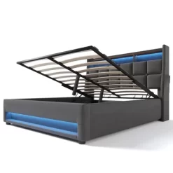 Queen Size Bed Frame With Hydraulic Storage,Upholstered Headboard,RGB LED Light And USB Charging -Garvee GUEST a7f9d5f7 c462 4f5d 9c91 38bf8aec642b