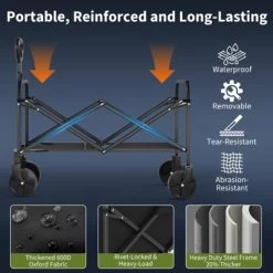 Collapsible Folding Wagon Cart, Heavy-Duty 360LBS Capacity, All-Terrain Utility Wagon With 360° Wheels & Cup Holders For Beach, Camping, Garden -Garvee GUEST a840b546 7e8c 42e3 bd8c 6d7a4cbf34b0