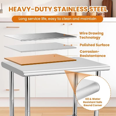 Heavy Duty Stainless Steel Work Table, Adjustable Height Utility Table For Home, Garage, And Restaurant Use 5 Heavy Duty Stainless Steel Work Table, Adjustable Height Utility Table For Home, Garage, And Restaurant Use - Image 3