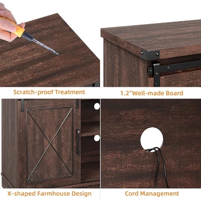 Farmhouse TV Stand And Entertainment Center For TV Up To 65 Inches With Sliding Barn Doors And Adjustable Shelf, Brown 5 Farmhouse TV Stand And Entertainment Center For TV Up To 65 Inches With Sliding Barn Doors And Adjustable Shelf, Brown - Image 3