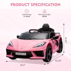 12V Kids Ride-On Sports Car – Licensed Corvette Electric Car Toy With Remote Control, Visual Dashboard, LED Lights & Music