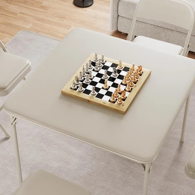 5-Piece Folding Dining Table Set For 4, Beige Foldtable Kitchen Table, Chairs, Space-Saving Design, Modern Square Table For Dining Room 5 5-Piece Folding Dining Table Set For 4, Beige Foldtable Kitchen Table, Chairs, Space-Saving Design, Modern Square Table For Dining Room - Image 3