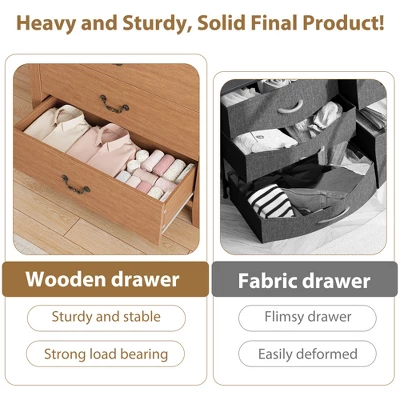 5 Drawer Dresser For Bedroom, 45.2" Tall Brown Chest Of Drawer With V Shape Design, Modern Wooden Closet Nightstand For Living Room Entryway Nursery 6 5 Drawer Dresser For Bedroom, 45.2" Tall Brown Chest Of Drawer With V Shape Design, Modern Wooden Closet Nightstand For Living Room Entryway Nursery - Image 4