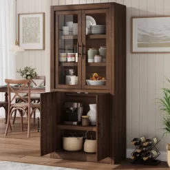 Garvee Tall Kitchen Pantry, Wood Pantry Storage Cabinet With 4 Doors & Adjustable Shelves, Farmhouse Freestanding Pantry Cupboard For Dining -Garvee GUEST a9e65018 d882 46bd 92b3 8e7e73201046
