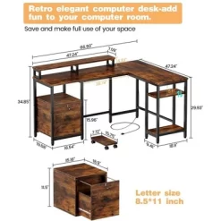 67” L Shaped Computer Desk With Power Outlet