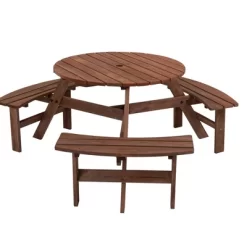 6 Person Wooden Picnic Table Set, Outdoor Round Picnic Table With Benches & Umbrella Hole, Table And Bench Set For Garden Backyard Patio 16 6 Person Wooden Picnic Table Set, Outdoor Round Picnic Table With Benches & Umbrella Hole, Table And Bench Set For Garden Backyard Patio -Garvee GUEST a9ebb39a c9b1 4ae1 a8d5 0ec2c233c818