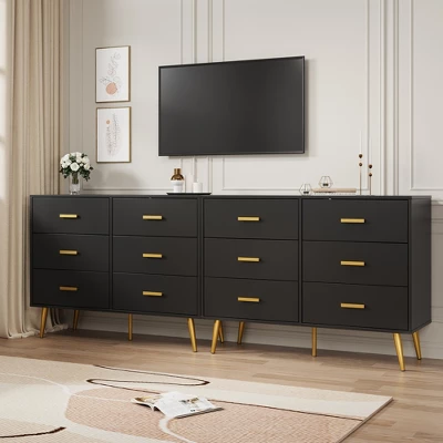 Modern Wooden Dresser With Gold Handles, White 6 Drawer Dresser With Storage Space, Chest Dresser With Deep Drawers For Bedroom, Living Room 9 Modern Wooden Dresser With Gold Handles, White 6 Drawer Dresser With Storage Space, Chest Dresser With Deep Drawers For Bedroom, Living Room - Image 7