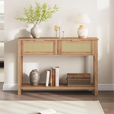 Whizmax Entryway Table, Console Table With Rattan 2 Drawers, Wood Sofa Table With Storage, Boho Console Table For Living Room Entryway 3 Whizmax Entryway Table, Console Table With Rattan 2 Drawers, Wood Sofa Table With Storage, Boho Console Table For Living Room Entryway