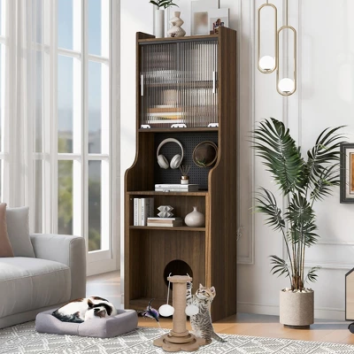 Modern Cat House Furniture With Extendable Desk, Pet Friendly Gaming Desk With Storage, Space-Saving Workstation With Cat Bed & Scratching Post 10 Modern Cat House Furniture With Extendable Desk, Pet Friendly Gaming Desk With Storage, Space-Saving Workstation With Cat Bed & Scratching Post - Image 8