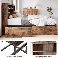 Storage Wooden Bed Frame With Bookcase Headboard And 4 Large Drawers -Garvee GUEST aac8f83a f5dc 4340 93aa d111ea4a4aba