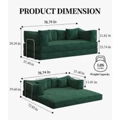 79 Inches Futon Sofa Bed, 4-in-1 Convertible Foldable Sleeper Sofa Bed Queen With Armrests, Lounge Couch