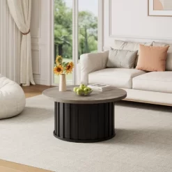 Garvee Round Coffee Table, Mid Century Modern Coffee Table With Metal Base, 31.9" Fluted Center Table For Living Room, Home Small Space, -Garvee GUEST ab2ef4cc aef7 4dd0 a1d5 297aa00e2832