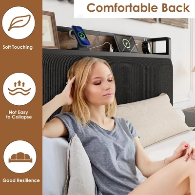 Bed Frame With 2 Storage Drawers And Charging Station, Rustic Linen Upholstered Platform Bedframe With Storage Headboard, 8 Bed Frame With 2 Storage Drawers And Charging Station, Rustic Linen Upholstered Platform Bedframe With Storage Headboard, - Image 6