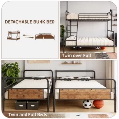 Whizmax Twin Over Full Bunk Bed - Metal Frame With High Guardrail & Ladder, Convertible For Kids/Adults, No Box Spring -Garvee GUEST ab68b797 917f 403b 92f1 3fbfbbf464b0